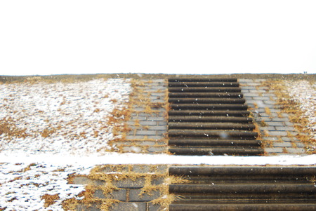Bank stairs, winter landscape.